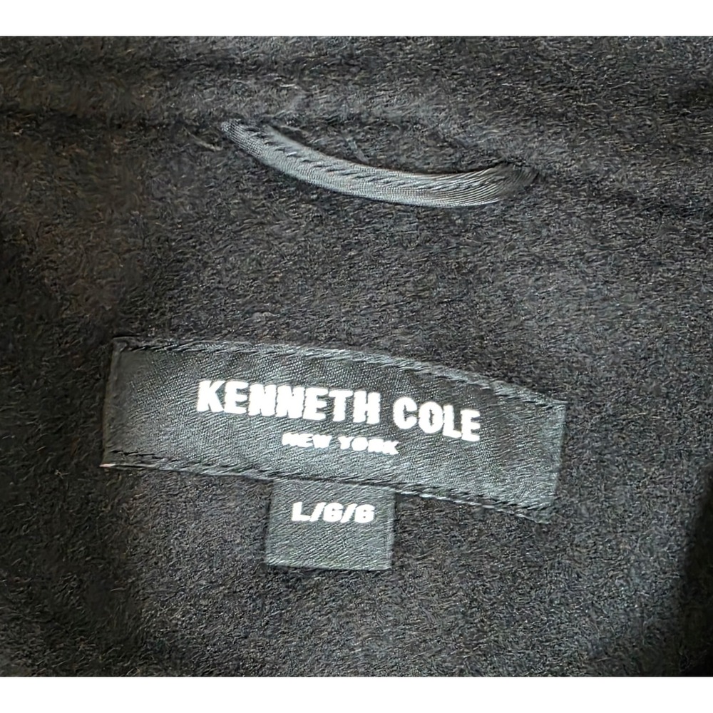 Kenneth Cole Women's Black Hooded Mixed Media Ribbed Sleeves Wool Blend Jacket - Picture 10 of 12
